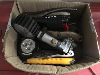 Assorted Hand Tools Including Utility Knives, Pressure Gauge & More.