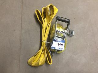 Heavy Duty Ratchet And (3) Small Strap/Slings.