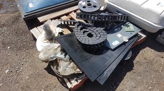 Pallet of Plastic Chain, Pad, Reels, Mud Flaps.