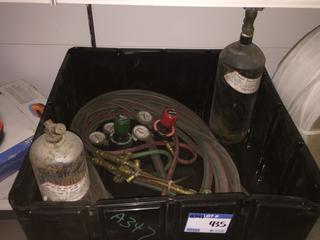 (1) Oxygen Tank & (1) Acetylene Tank with Victor Pressure Gauges & Hose.