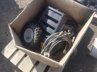 Box of Cub Cadet Mower Parts & Hydraulic Hoses.