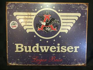 Budweiser Tin Sign, 12-1/2" x 16".