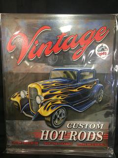 Vintage Custom Hot Rods Tin Sign, 12-1/2" x 16".
