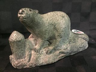 Handcrafted Soapstone Beaver Sculpture, 5-1/2"H.