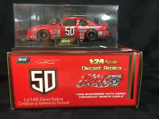 Revell 1998 Budweiser 50th Anniversary Chevrolet Monte Carlo Stock Car Die Cast Model, 1:24 Scale.