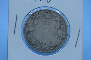 1910 Canada Silver 50 Cent Coin.