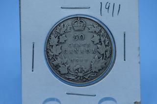 1911 Canada Silver 50 Cent Coin.