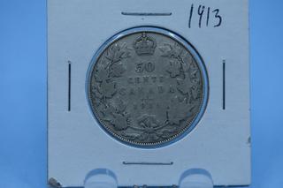 1913 Canada Silver 50 Cent Coin.