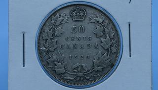 1929 Canada Silver 50 Cent Coin.