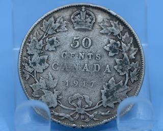 1917 Canada Silver 50 Cent Coin.