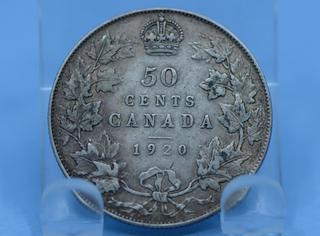 1920 Canada Silver 50 Cent Coin.
