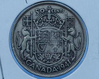 1941 Canada Silver 50 Cent Coin.