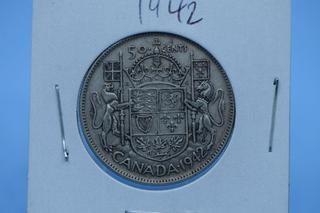 1942 Canada Silver 50 Cent Coin.
