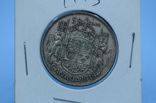 1945 Canada Silver 50 Cent Coin.