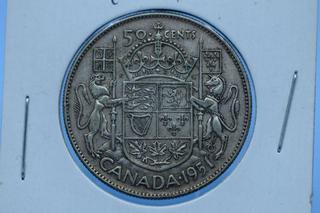 1951 Canada Silver 50 Cent Coin.