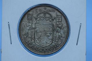 1954 Canada Silver 50 Cent Coin.