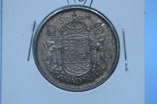1957 Canada Silver 50 Cent Coin.