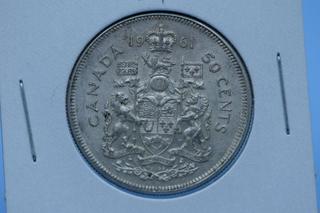 1961 Canada Silver 50 Cent Coin.