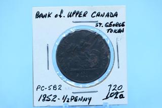 1852 Bank of Upper Canada Dragonslayer Half-Penny.