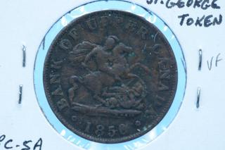 1850 Bank of Upper Canada Dragonslayer Half-Penny.