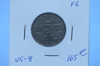 1926 Canada Five Cent Coin Far 6 Key Date Rare.