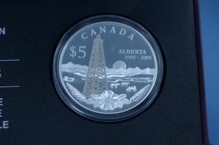 2005 Alberta Proof Five Dollar .999 Silver Coin.