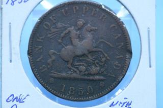 1850 Bank of Upper Canada Dragonslayer One-Penny Token.