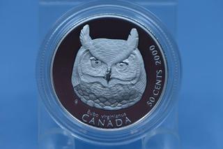2000 Canada Great Horned Owl Silver Coin.