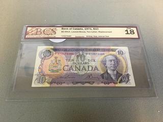 1971 Canada Ten Dollar Replacement Bill S/N *VT2076685.