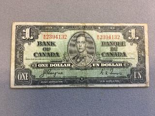 1937 Canada One Dollar Bill S/N WN2394132.