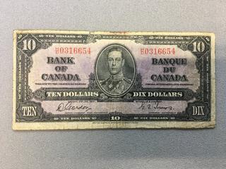 1937 Canada Ten Dollar Bill S/N HD0316654.