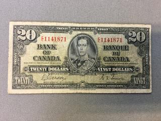 1937 Canada Twenty Dollar Bill S/N EE1141871.
