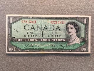 1954 Canada One Dollar Bill S/N DY7215921.