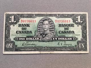 1937 Canada One Dollar Bill S/N MA0736013.