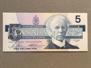 1986 Canada Five Dollar Bill S/N GPU4885892.