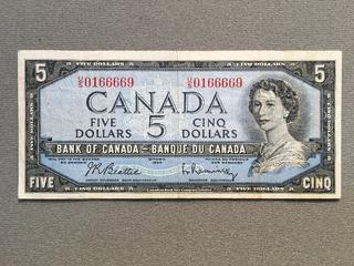 1954 Canada Five Dollar Bill S/N US0166669.