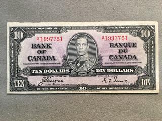 1937 Canada Ten Dollar Bill S/N KT1997751.