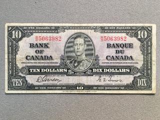 1937 Canada Ten Dollar Bill S/N RD5063982.