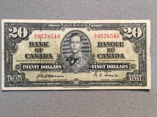 1937 Canada Twenty Dollar Bill S/N AE0578548.