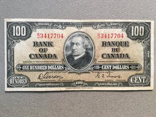 1937 Canada One Hundred Dollar Bill S/N BJ3417704.