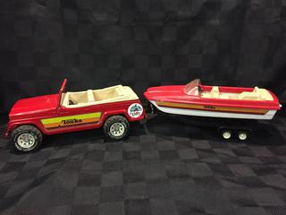 Tonka Jeep & Boat Trailer w/Boat.