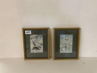 (2) Framed Owl Wall Art, 7-1/2" x 6".