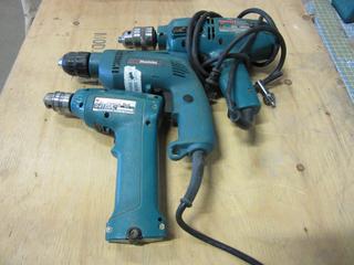 Makita 120v 3/8in Drill, Makita 115V 1/2in Hammer Drill And 7.2V Cordless Drill