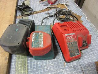 Milwaukee Charger, Hitachi Charger w/ Battery And Makita Charger w/ 12v Battery