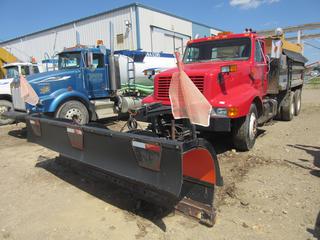 2001 International Dump Truck C/w Snow Plow, Hydraulics For Plow, Tenco Removable Sand Spreader, Michelin X Works 11R 22.5 Rear, Work Orders Completed. Road Master RM230 315/80R22.5  CVIP 06/2021. Showing 158,362kms, 14,712hrs. VIN 1HTGHADR01H366276