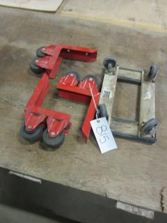 Qty Of (3) Angle Iron w/ Wheels And (1) 1' X 1'6" Furniture Dolly