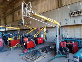 Lincoln Precision LB-9 Procedure Control Wire Feeder c/w Reel & Flux Feeder, Extension Boom on Custom Roller Frame.