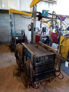 Miller Dimension 452 Welder c/w Ground Cable, Welding Feed, Set Up For Flux Core, Adjustable Boom, Fluxcore Gun.