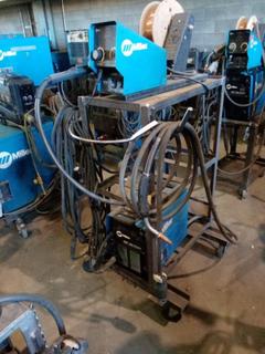 Miller XMT 350 Welder & 70 Series Feeder For Mig On Cart c/w Cables. S/N LF124831.