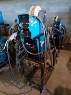 Miller XMT 350 Welder & 70 Series Feeder For Mig On Cart c/w Cables. S/N LE308747.